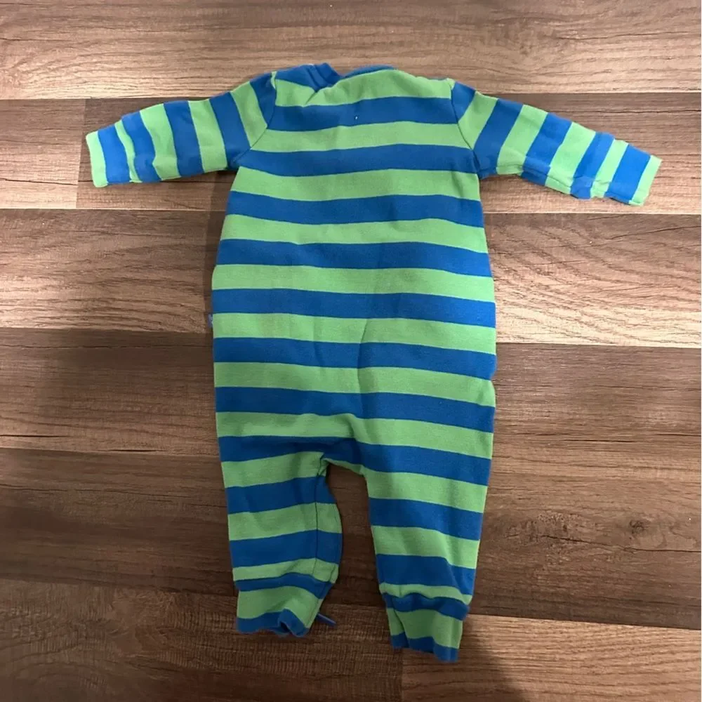 GAP Blue and Green Striped Dinosaur Footie 0-3 mo